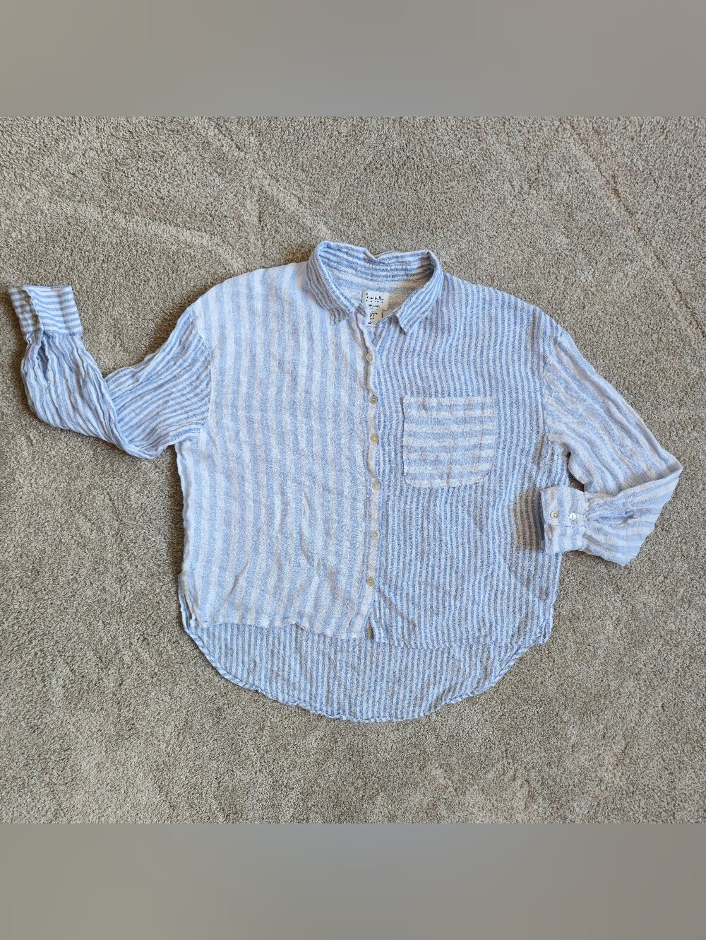 Nicole Miller New York Blue & White Striped 100% Linen Shirt M